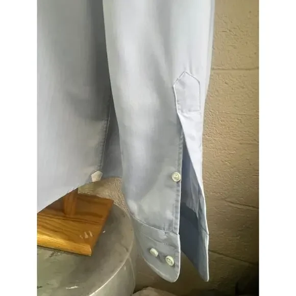 Loro Piana Dress Shirt Men Button Long Sleeve Soft Wool Blue Size Large - Picture 8 of 11